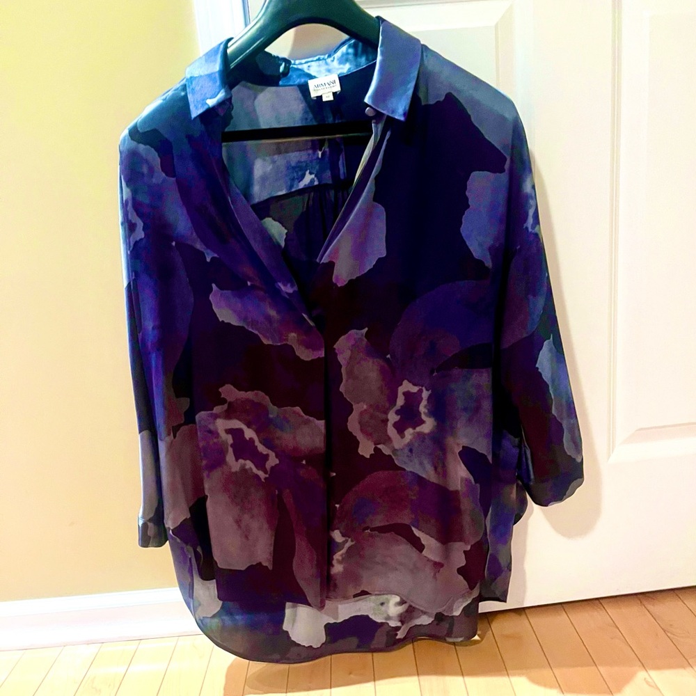 Authentic Armani Collezioni Blue Floral Blouse, good condition